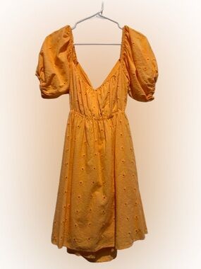 Women's Puff-Sleeve Eyelet Sundress in orange S